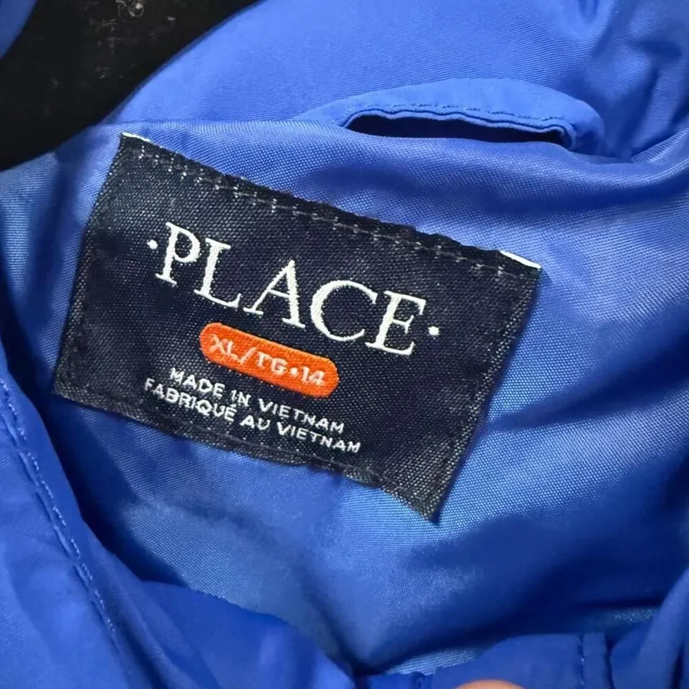 The Children's Place Puffer Jacket Kids XL 14 Blue Full Zip Quilted Coat